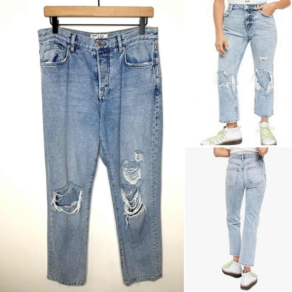 We The Free My Own Lane Jeans Sz 28 distressed button fly